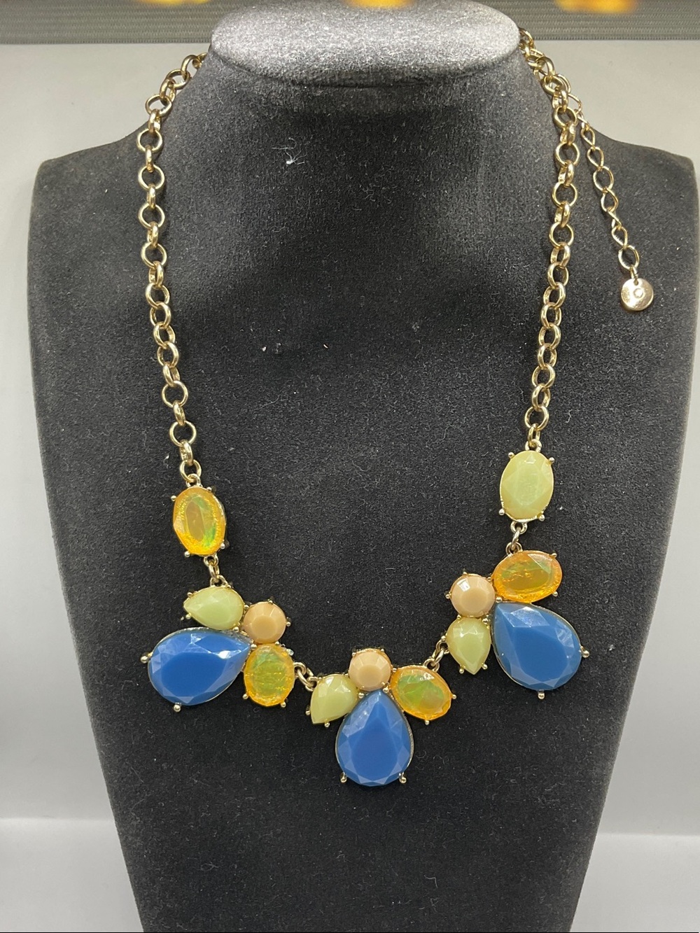 Gold-Tone Blue and Yellow Statement Necklace - Women Jewelry